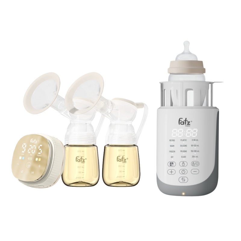 Combo Máy Hút Sữa Điện Đôi Fatzbaby Resonance 12 Plus + Máy Hâm Sữa Siêu Tốc Thông Minh Fatzbaby Mono 17