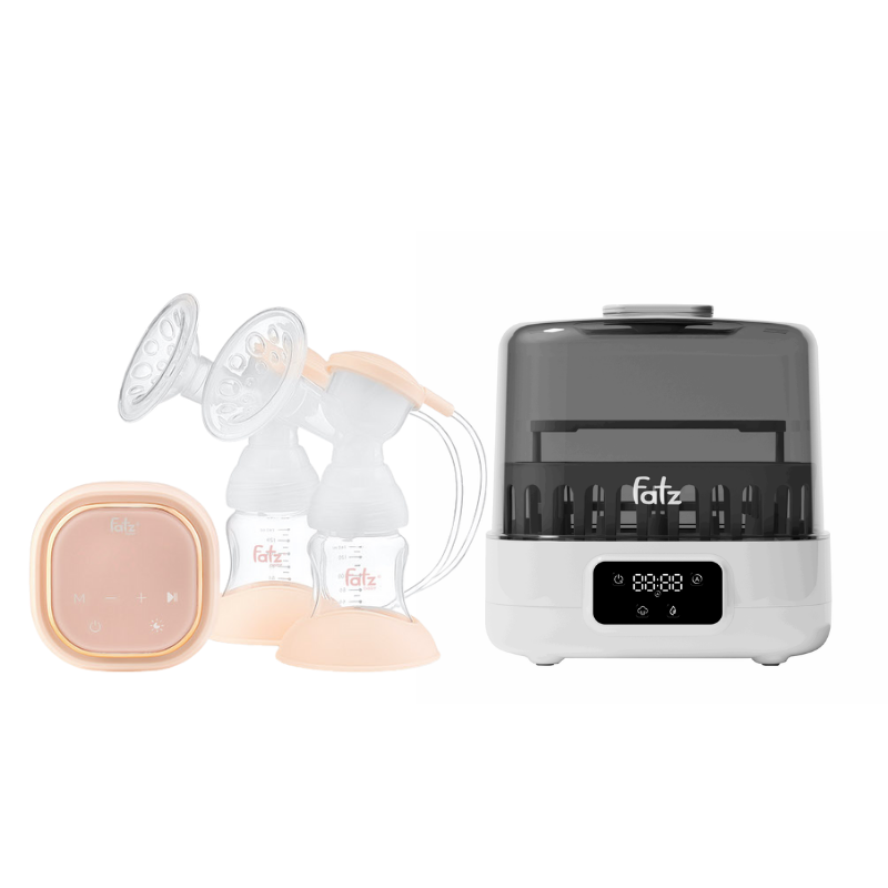 Combo Máy Hút Sữa Điện Đôi Fatzbaby Resonance 3 +  Máy Tiệt Trùng Hơi Nước Sấy Khô Siêu Tốc Thông Minh Fatzbaby Sumo 7 Plus