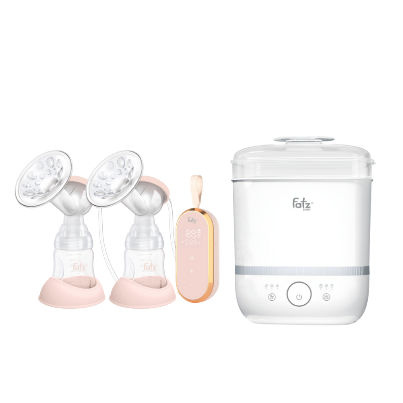 Combo Máy Hút Sữa Điện Đôi Fatzbaby Resonance 5 + Máy Tiệt Trùng Hơi Nước Sấy Khô Điện Tử Fatzbaby Sumo 6 Plus