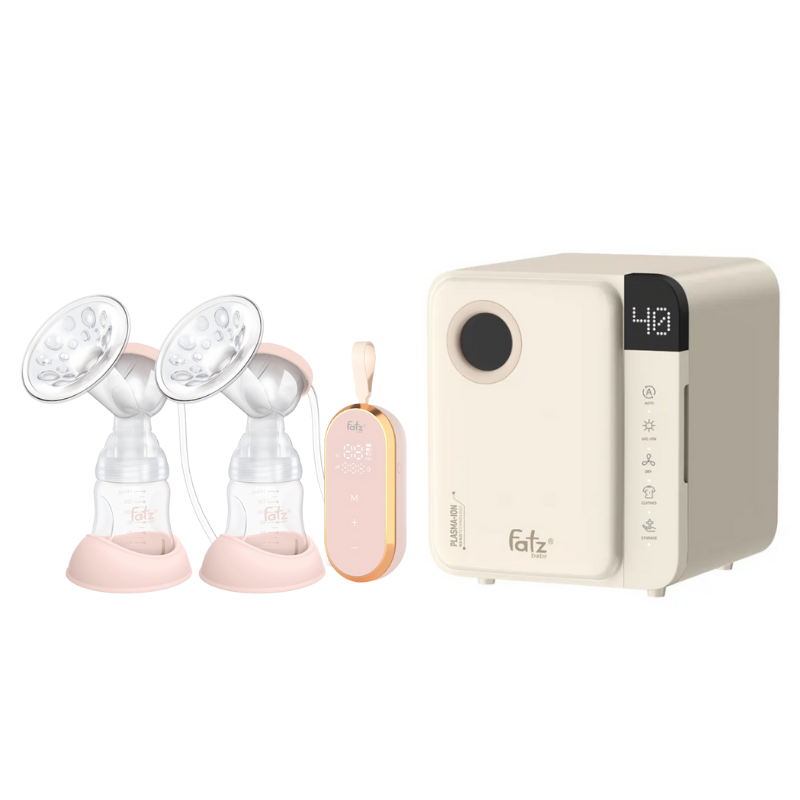 Combo Máy Hút Sữa Điện Đôi Fatzbaby Resonance 5 + Máy Tiệt Trùng Sấy Khô Fatzbaby UVC-LED Công Nghệ Nano Plasma Ion PLASMAX 1