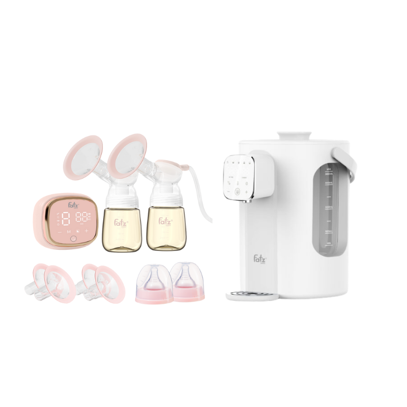 Combo Máy Hút Sữa Điện Đôi - Fatzbaby Resonance 6+ Plus + Máy Đun Và Hâm Nước Pha Sữa Thông Minh Tiện Lợi Fatzbaby Smart 11 Plus
