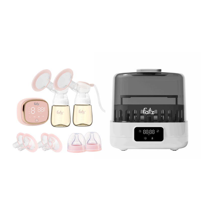 Combo Máy Hút Sữa Điện Đôi - Fatzbaby Resonance 6+ Plus + Máy Tiệt Trùng Hơi Nước Sấy Khô Siêu Tốc Thông Minh Fatzbaby Sumo 7 Plus