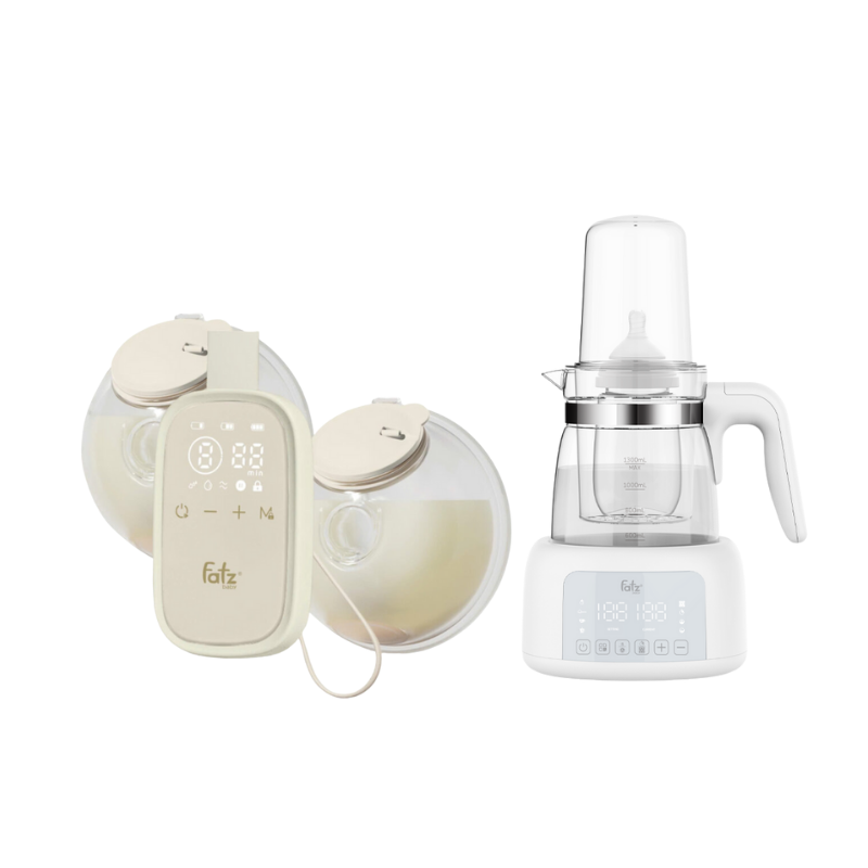 Combo Máy Hút Sữa Điện Đôi Rảnh Tay Fatzbaby TwinFree 5 + Máy Đun Và Hâm Nước Pha Sữa Fatzbaby Quick 12 Plus+