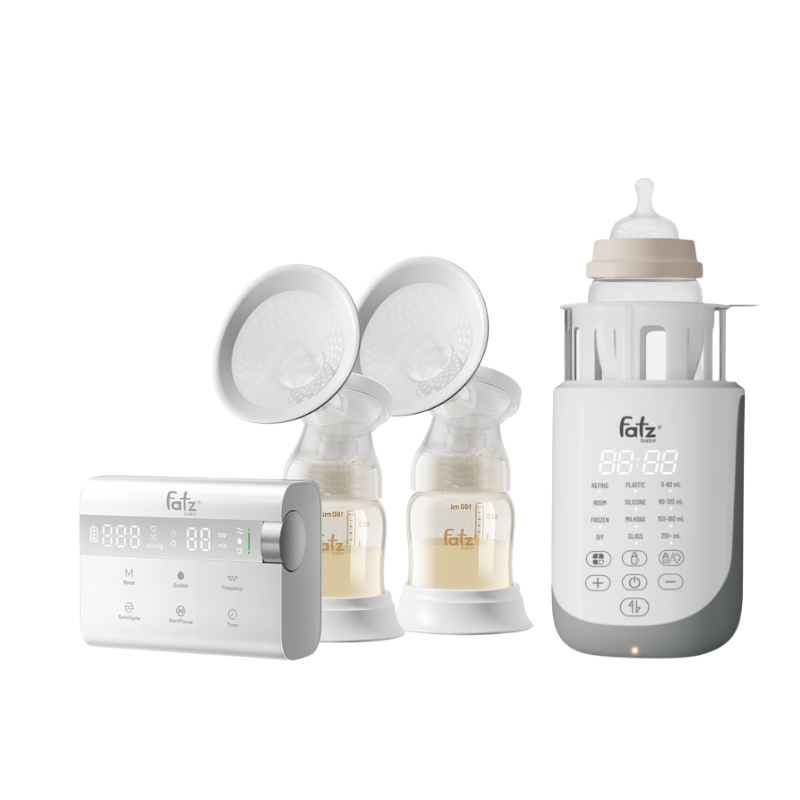 Combo Máy Hút Sữa Điện Đôi Rung Mát Xa Fatzbaby Resonance 14 Plus + Máy Hâm Sữa Siêu Tốc Thông Minh Fatzbaby Mono 17