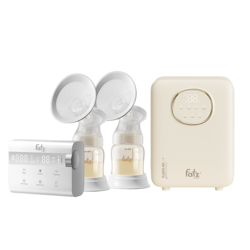 Combo Máy Hút Sữa Điện Đôi Rung Mát Xa Fatzbaby Resonance 14 Plus +  Máy Tiệt Trùng Sấy Khô Khử Mùi UVC-LED Công Nghệ Nano Plasma Ion Fatzbaby PLASMAX 11