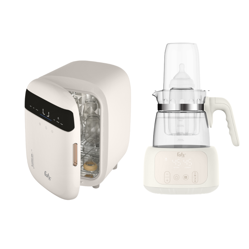 Combo Máy Tiệt Trùng Sấy Khô Fatzbaby UVC-LED Công Nghệ Nano Plasma Ion PLASMAX 3 + Máy Đun Và Hâm Nước Pha Sữa Điều Khiển Từ Xa Thông Minh Fatzbaby Quick 16 Plus
