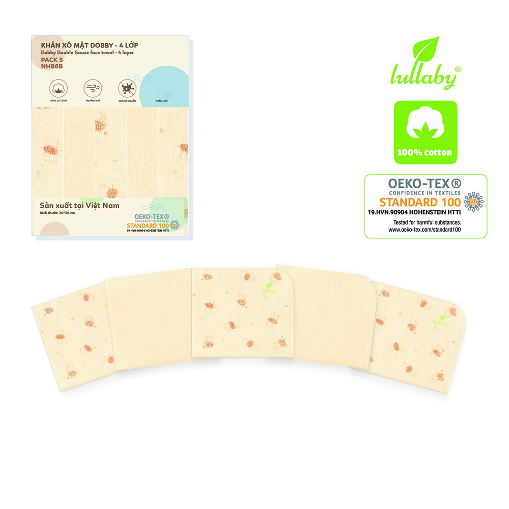 NH86B.3 - Khăn xô mặt Dobby 4 lớp Lullaby màu vàng