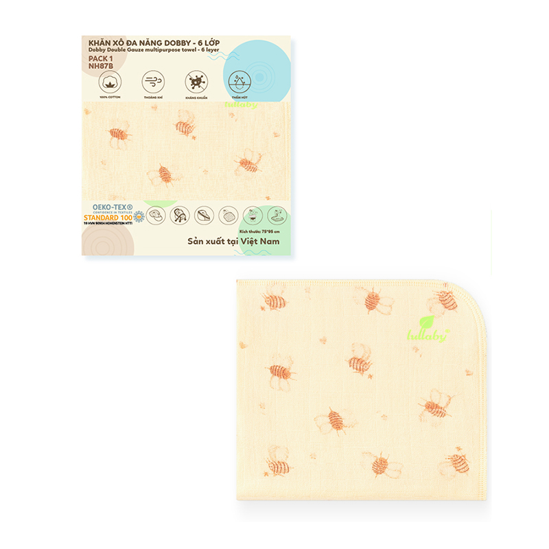 NH87B.4 - Khăn xô đa năng Dobby 6 lớp Lullaby màu vàng