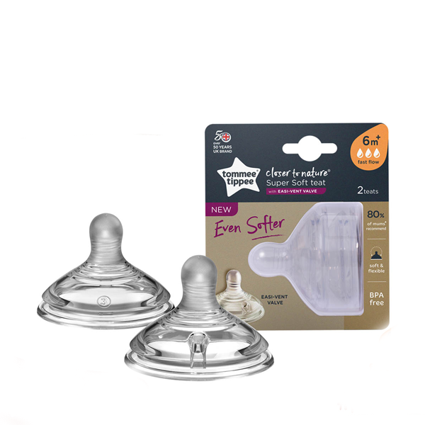 Núm ty silicon siêu mềm tự nhiên cho bé Tommee Tippee Closer to Nature Fast Flow từ 6 tháng (vỉ đôi)