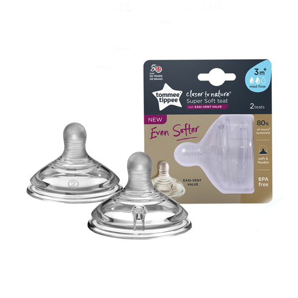 Núm ty silicon siêu mềm tự nhiên cho bé Tommee Tippee Closer to Nature Medium Flow 3-6 tháng (vỉ đôi)