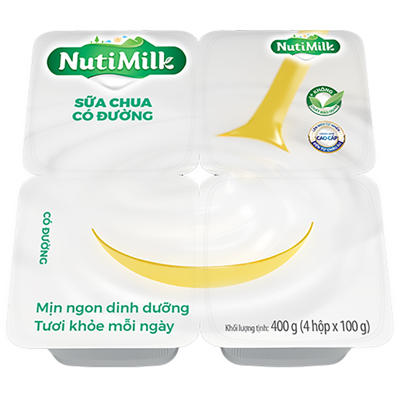 Sữa chua có đường NutiMilk hộp 100g - Lốc 4 hộp