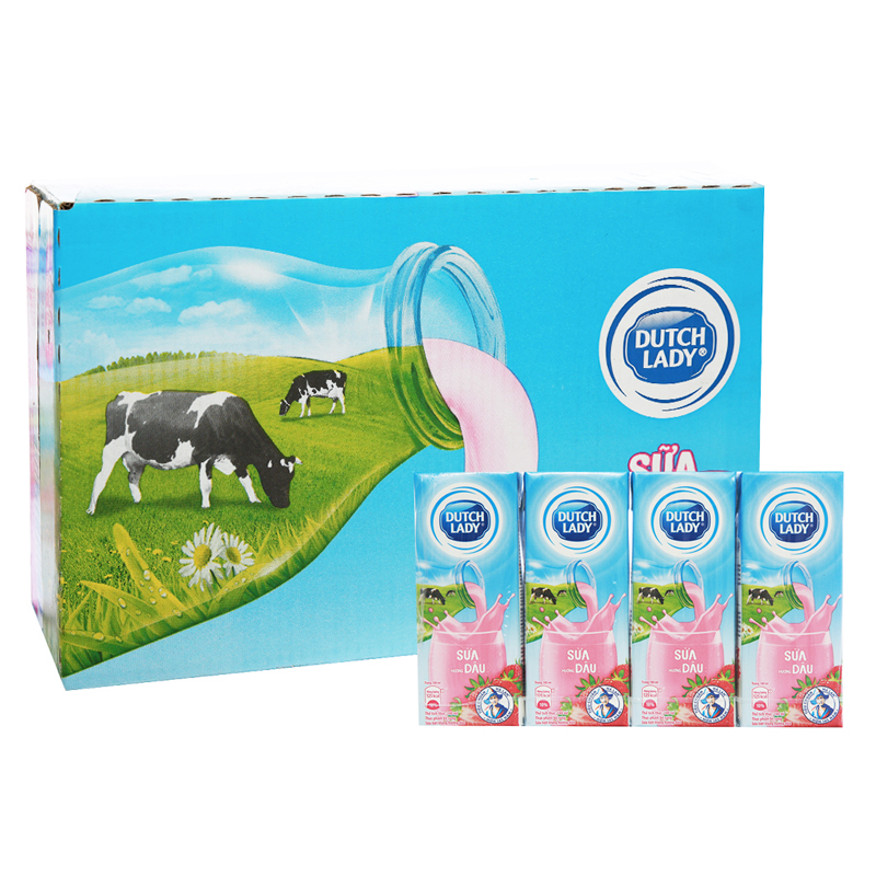 Sữa tươi tiệt trùng Dutch Lady hương dâu 180ml - Thùng 48 hộp