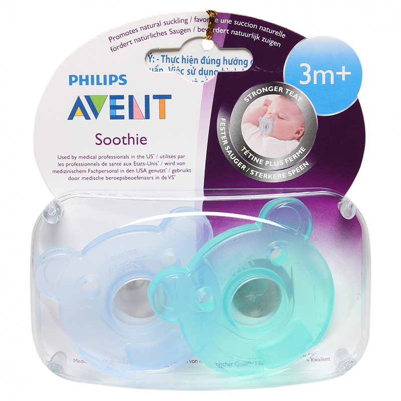 Ty ngậm đúc khối silicone chuẩn y tế Philips Avent 3M+ SCF194.03 (Trên 3 tháng) Màu xanh