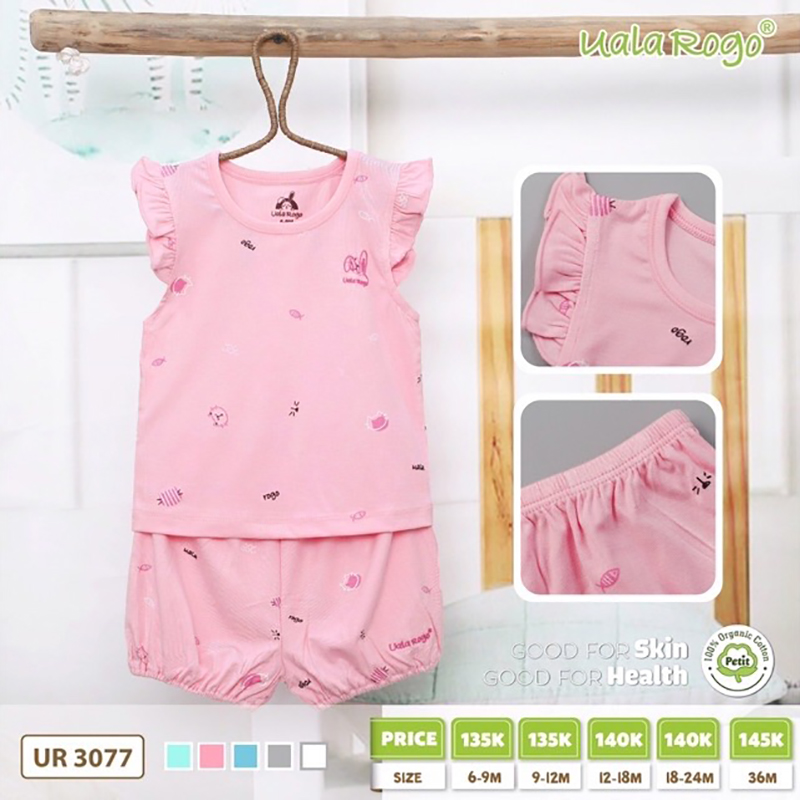 UR3077.4 - Bộ cộc tay cho bé Uala Rogo vải petit - Màu hồng