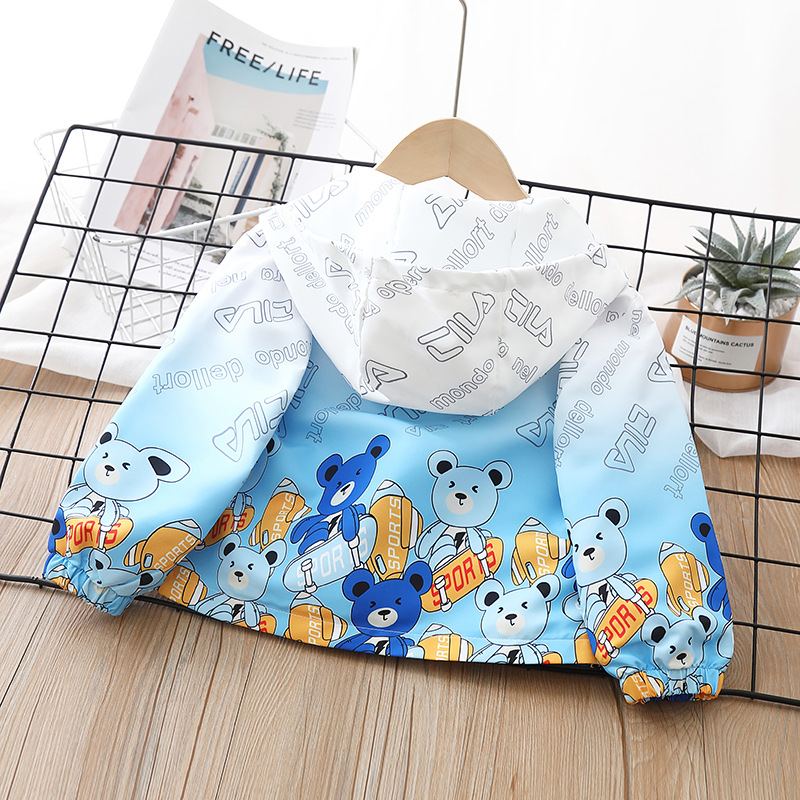 AT500 - Áo Khoác Cho Bé Hoạ Tiết Gấu - Màu Xanh