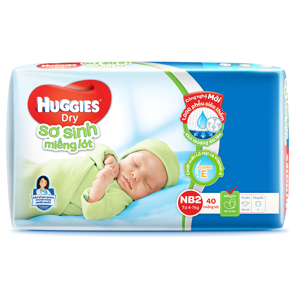 Bỉm - Miếng lót sơ sinh Huggies size NB2 - 40 miếng (Cho trẻ 4 - 7kg)