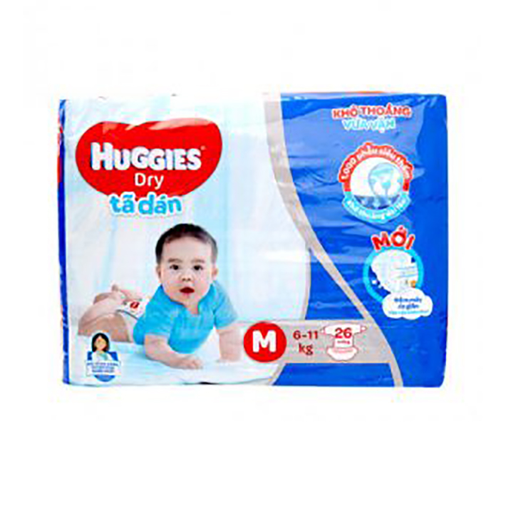 Bỉm - Tã dán Huggies size M - 26 miếng (Cho bé 6 - 11kg)