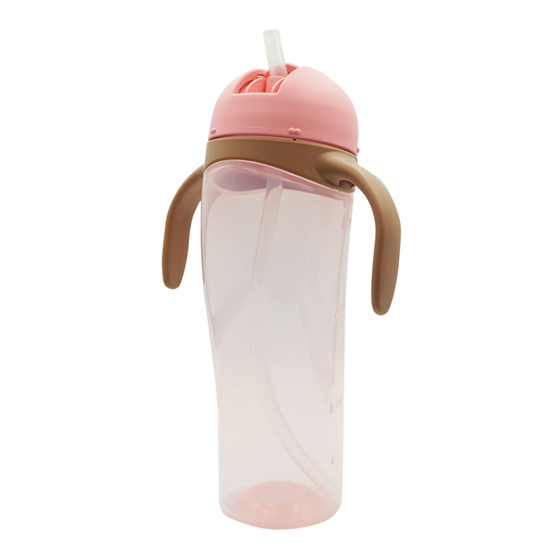 Bình uống nước Pigeon tay cầm có ống hút 330ml - Màu hồng