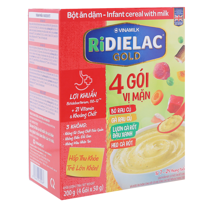 Bột ăn dặm Ridielac Gold 4 vị mặn - Hộp giấy 200g