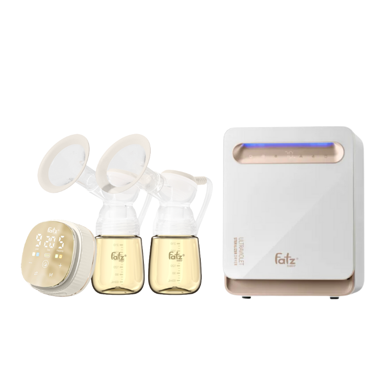 Combo Máy Hút Sữa Điện Đôi Fatzbaby Resonance 12 Plus + Máy Tiệt Trùng Sấy Khô Fatzbaby UVC LED King 2 Plus