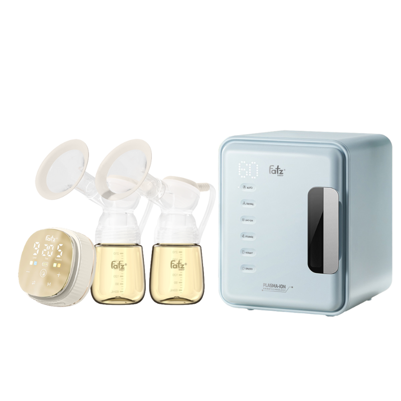Combo Máy Hút Sữa Điện Đôi Fatzbaby Resonance 12 Plus + Máy Tiệt Trùng Sấy Khô Khử Mùi Fatzbaby UVC-LED Công Nghệ Nano Plasma Ion PLASMAX 6