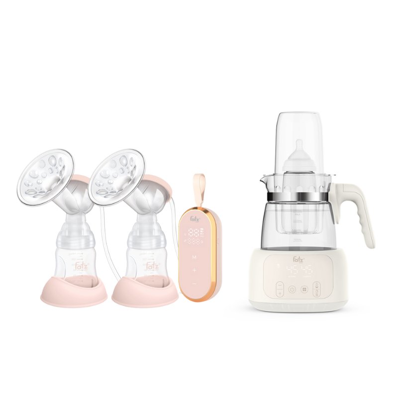 Combo Máy Hút Sữa Điện Đôi Fatzbaby Resonance 5 + Máy Đun Và Hâm Nước Pha Sữa Điều Khiển Từ Xa Thông Minh Fatzbaby Quick 16 Plus