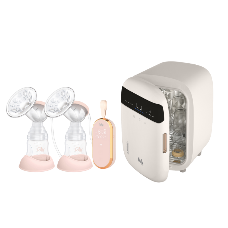 Combo Máy Hút Sữa Điện Đôi Fatzbaby Resonance 5 + Máy Tiệt Trùng Sấy Khô Fatzbaby UVC-LED Công Nghệ Nano Plasma Ion PLASMAX 3