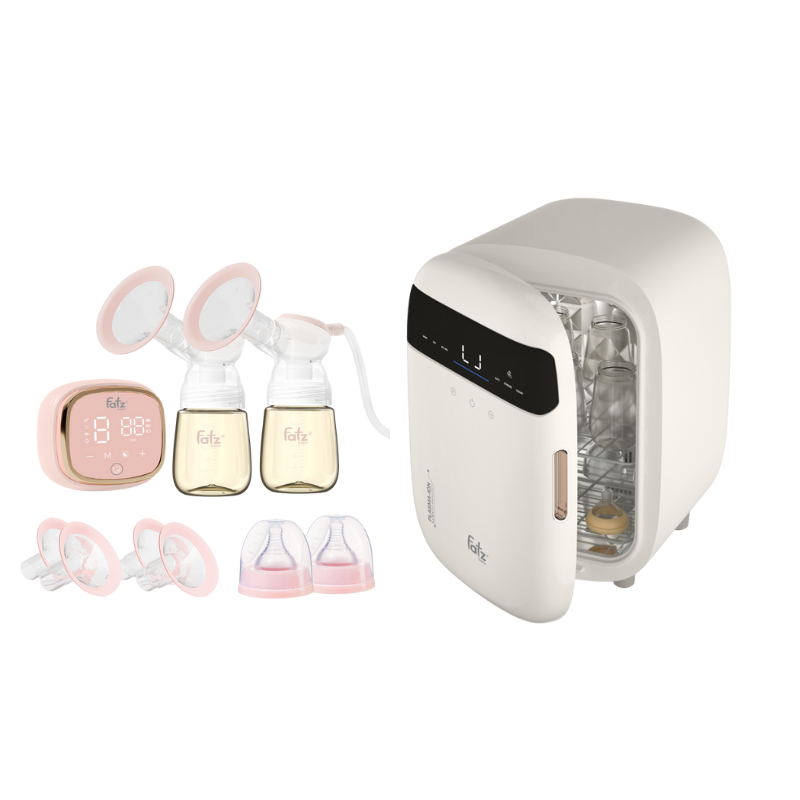 Combo Máy Hút Sữa Điện Đôi - Fatzbaby Resonance 6+ Plus + Máy Tiệt Trùng Sấy Khô Fatzbaby UVC-LED Công Nghệ Nano Plasma Ion PLASMAX 3