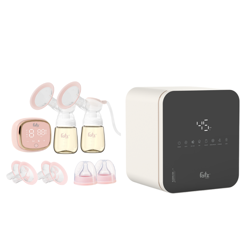Combo Máy Hút Sữa Điện Đôi - Fatzbaby Resonance 6+ Plus + Máy Tiệt Trùng Sấy Khô Khử Mùi UVC-LED Công Nghệ Nano Plasma Ion Fatzbaby PLASMAX 4
