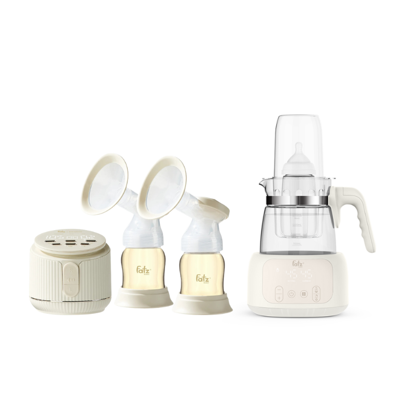 Combo Máy Hút Sữa Điện Đôi Rung Mát Xa Fatzbaby Resonance 11 Plus + Máy Đun Và Hâm Nước Pha Sữa Điều Khiển Từ Xa Thông Minh Fatzbaby Quick 16 Plus