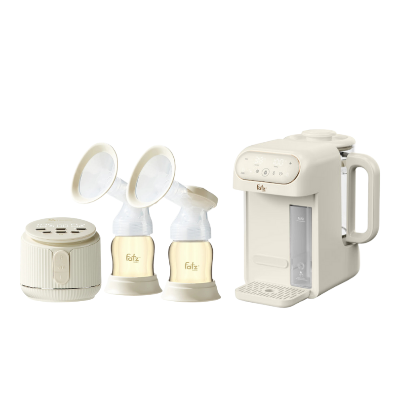 Combo Máy Hút Sữa Điện Đôi Rung Mát Xa Fatzbaby Resonance 11 Plus + Máy Đun Và Hâm Nước Pha Sữa Thông Minh Tiện Lợi Fatzbaby Smart 12 Plus