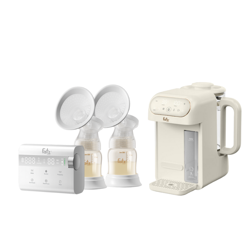 Combo Máy Hút Sữa Điện Đôi Rung Mát Xa Fatzbaby Resonance 14 Plus +  Máy Đun Và Hâm Nước Pha Sữa Thông Minh Tiện Lợi Fatzbaby Smart 12 Plus