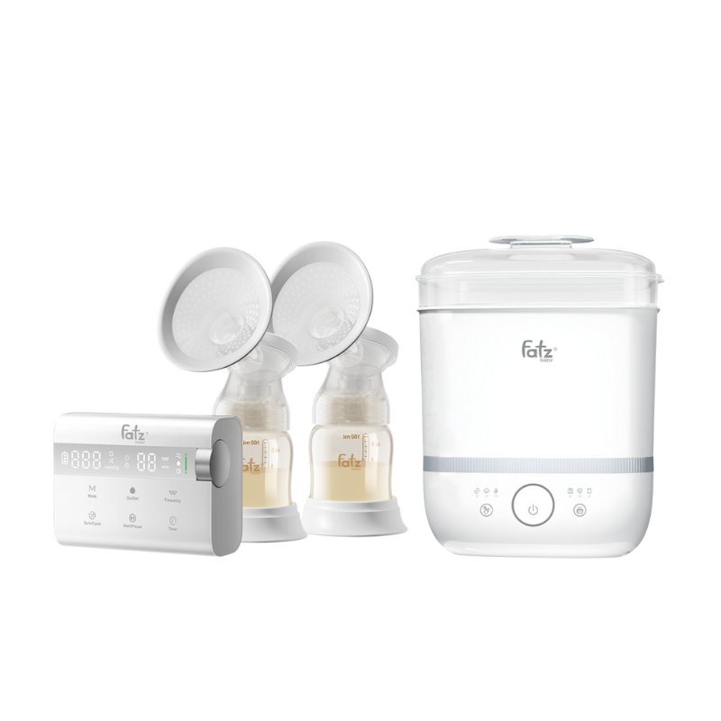 Combo Máy Hút Sữa Điện Đôi Rung Mát Xa Fatzbaby Resonance 14 Plus + Máy Tiệt Trùng Hơi Nước Sấy Khô Điện Tử Fatzbaby Sumo 6 Plus