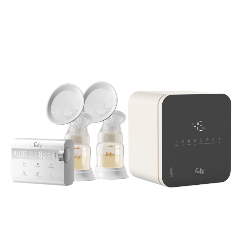 Combo Máy Hút Sữa Điện Đôi Rung Mát Xa Fatzbaby Resonance 14 Plus + Máy Tiệt Trùng Sấy Khô Khử Mùi UVC-LED Công Nghệ Nano Plasma Ion Fatzbaby PLASMAX 4