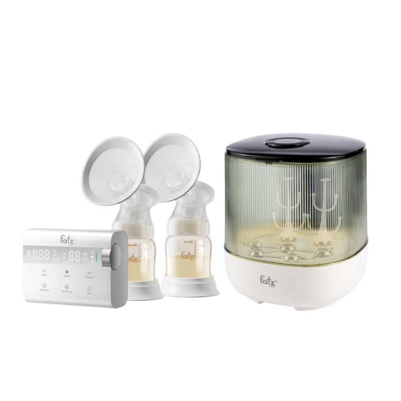 Combo Máy Hút Sữa Điện Đôi Rung Mát Xa Fatzbaby Resonance 14 Plus +  Máy Úp Bình Sữa, Bát Đĩa, Tiệt Trùng UVC, Sấy Khô & Bảo Quản Fatzbaby Tidy 7