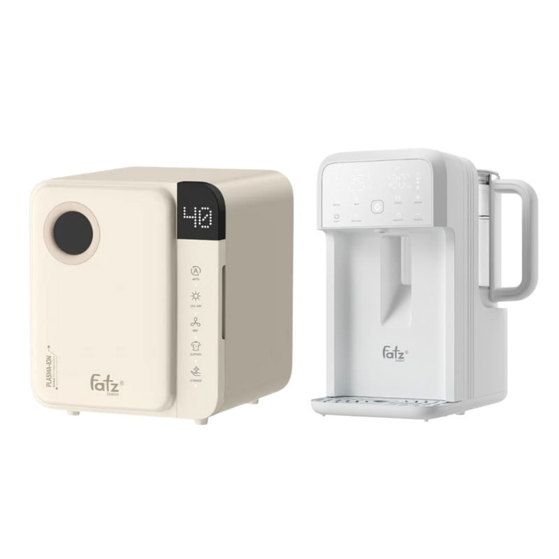 Combo Máy Tiệt Trùng Sấy Khô Fatzbaby UVC-LED Công Nghệ Nano Plasma Ion PLASMAX 1 + Máy Đun Và Hâm Nước Pha Sữa Thông Minh Tiện Lợi Fatzbaby Smart 10 Plus