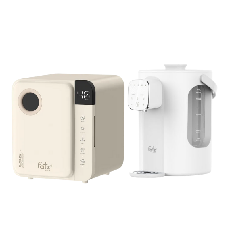 Combo Máy Tiệt Trùng Sấy Khô Fatzbaby UVC-LED Công Nghệ Nano Plasma Ion PLASMAX 1 + Máy Đun Và Hâm Nước Pha Sữa Thông Minh Tiện Lợi Fatzbaby Smart 11 Plus