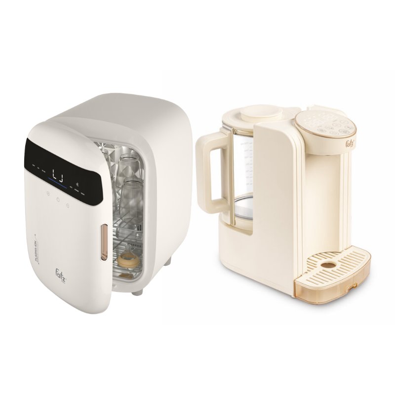 Combo Máy Tiệt Trùng Sấy Khô Fatzbaby UVC-LED Công Nghệ Nano Plasma Ion PLASMAX 3 + Máy Đun Và Hâm Nước Pha Sữa Thông Minh Tiện Lợi Fatzbaby Smart 8 Plus