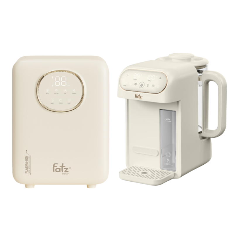 Combo Máy Tiệt Trùng Sấy Khô Khử Mùi UVC-LED Công Nghệ Nano Plasma Ion Fatzbaby PLASMAX 11 + Máy Đun Và Hâm Nước Pha Sữa Thông Minh Tiện Lợi Fatzbaby Smart 12 Plus