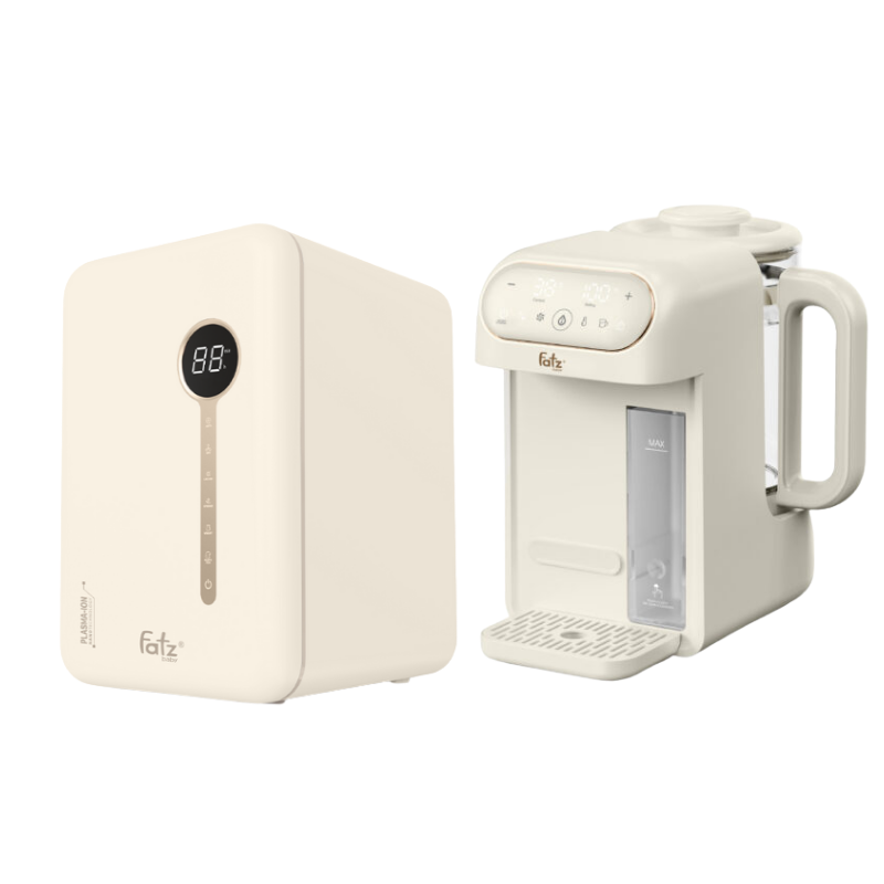 Combo Máy Tiệt Trùng Sấy Khô Khử Mùi UVC-LED Công Nghệ Nano Plasma Ion Fatzbaby PLASMAX 5 + Máy Đun Và Hâm Nước Pha Sữa Thông Minh Tiện Lợi Fatzbaby Smart 12 Plus