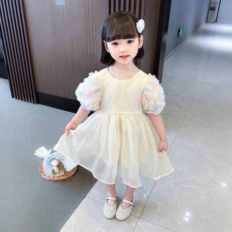 DV531 - Đầm Công Chúa Cho Bé Hoa Tay Phồng - Màu Vàng