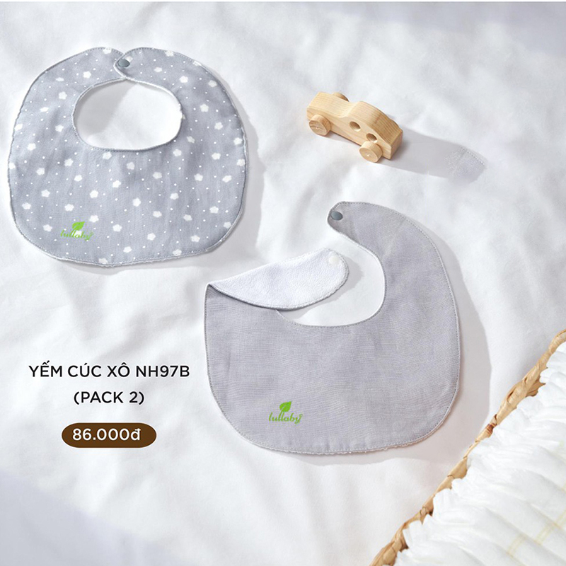 NH97B.2 - Set 2 yếm sơ sinh cúc bấm vải xô Lullaby màu ghi