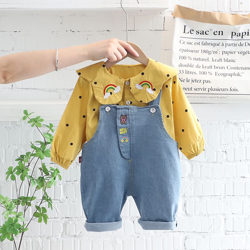 SG500 - Set Yếm Jean Cho Bé Gái Cổ Tiểu Thư - Màu Vàng