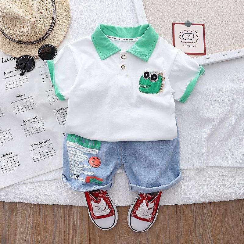 ST522 - Set Quần Áo Polo Cho Bé Cộc Tay - Viền Xanh