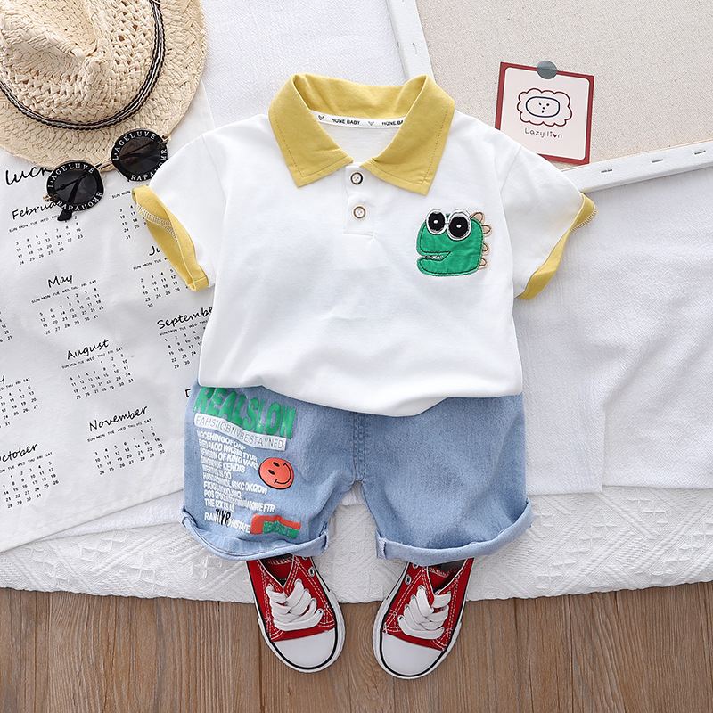 ST523 - Set Quần Áo Polo Cho Bé Cộc Tay - Viền Vàng