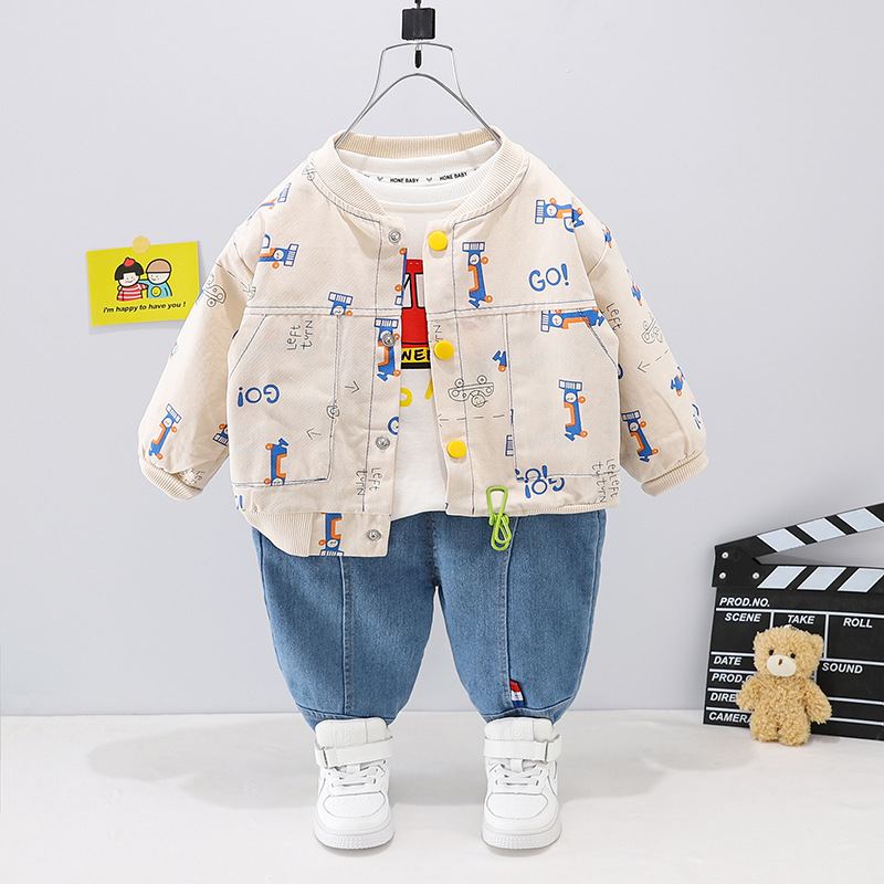 ST531 - Set Quần Jean, Áo Và Áo Khoác Bomber Cho Bé - Màu Kem