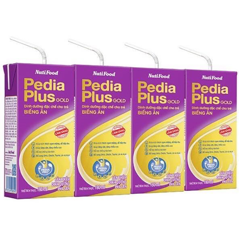 Sữa bột pha sẵn Pedia Plus Gold 180ml (trẻ từ 1 tuổi trở lên) - Lốc 4 hộp