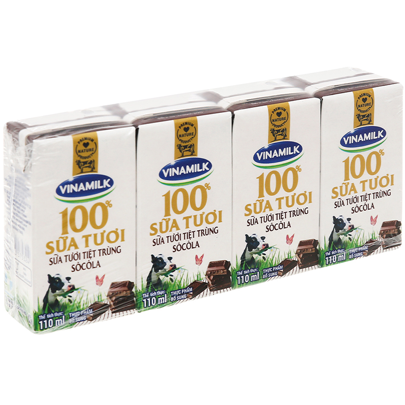 Sữa tươi tiệt trùng Vinamilk 100% socola - Lốc 4 hộp 110ml