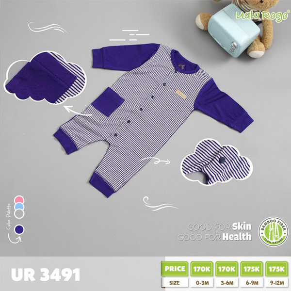 UR3491.2 - Body Dài Tay Cúc Giữa Bamboo Kẻ Nhỏ - Màu xanh dương đậm