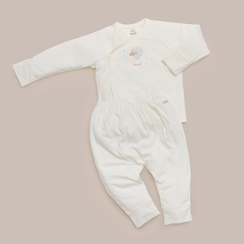W627S1WHNB175 - Bộ quần áo Nous dài tay cài lệch hình cừu vải Nu Petit - Màu trắng (NewBorn)